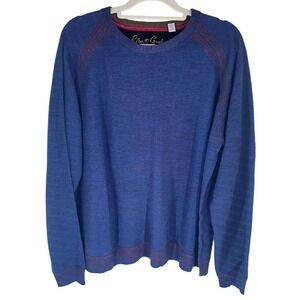Robert Graham Sweater Men's XL Blue Crew Neck Red Trim Classic Fit EUC Preppy